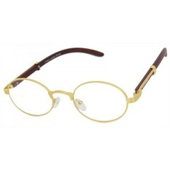 Mens CLASSY Style Clear Lens EYE GLASSES Wooden Print Oval Gold Frame