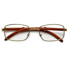 Top Quality Hip Hop Vintage Wood Grain Mens Gold Frame Clear Lens Retro Glasses