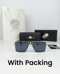 Versace Gold Square Aviator Sunglasses with Medusa Bridge