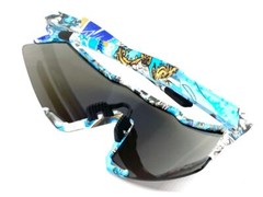 Oversize RETRO SPORTY WRAP AROUND SUN GLASSES Large Big Graffiti Frame Blue Lens