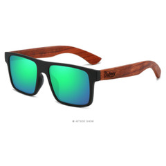 DUBERY Wood Polarized Square Sunglasses Men Women Wooden Temple Classic Glasses