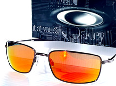 Oakley SQUARE WIRE Titanium Silver w POLARIZED Galaxy Ruby Lens Sunglass 4075