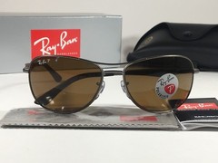 Ray-Ban RB3519 029/83 Polarized Aviator Sunglasses Gray Brown Lens Authentic