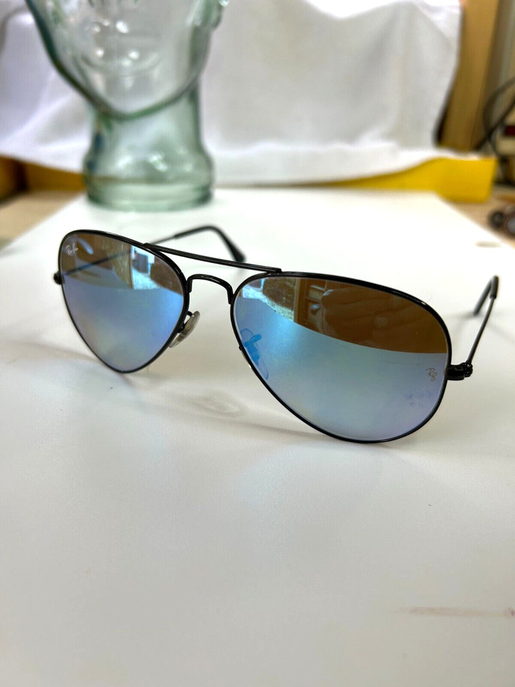 Rayban Aviator Large Metal Black RB3025 Blue Flash Mirror Gradient Bronze Driver