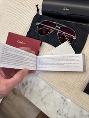 Cartier CT0110S 011 Pilot Aviator Sunglasses Ruthenium Gray 60-14 New Box