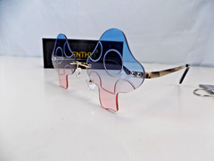 ENTHYI Mushroom Shape Sunglasses for Women Irregular Rimless Pink/Blue