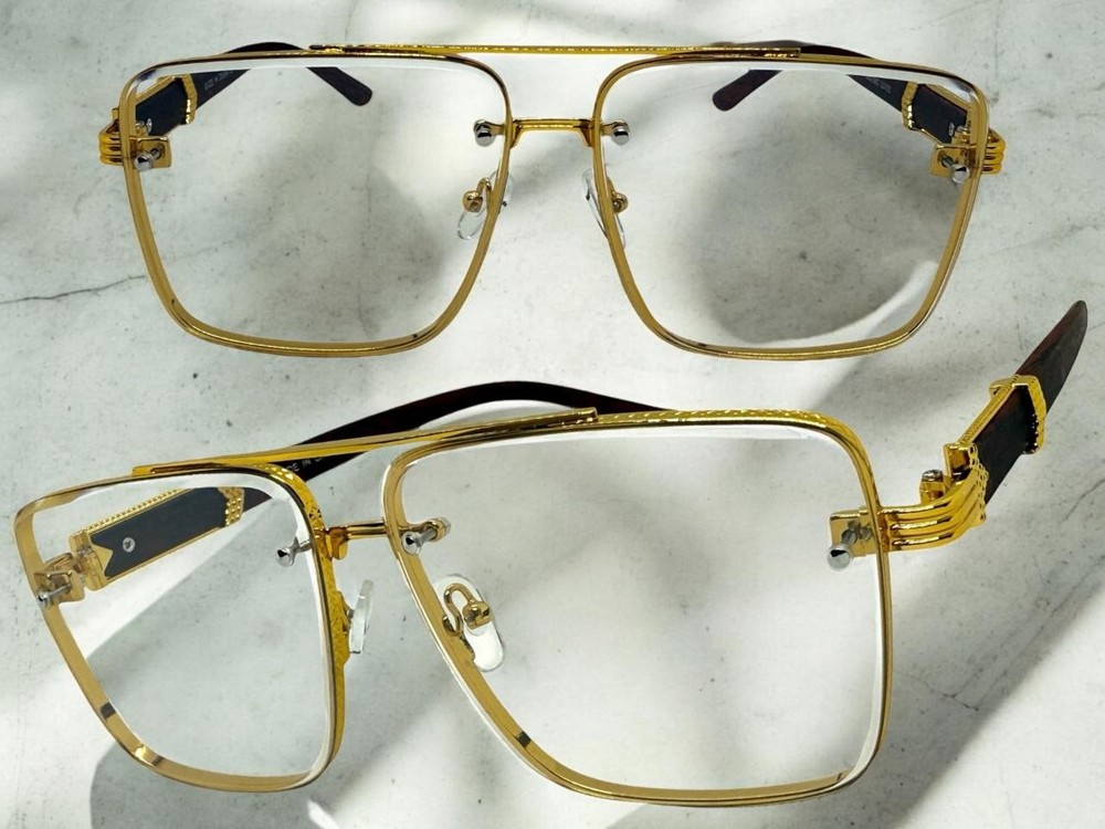 Classy Vintage Retro Hip Hop Clear Lens Slight Tint SUNGLASSES Square Gold Frame