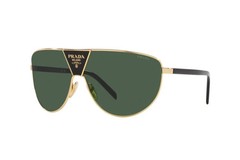 Prada PR 69ZS 5AK05V Shield Sunglasses Gold Green Lens Logo Unisex