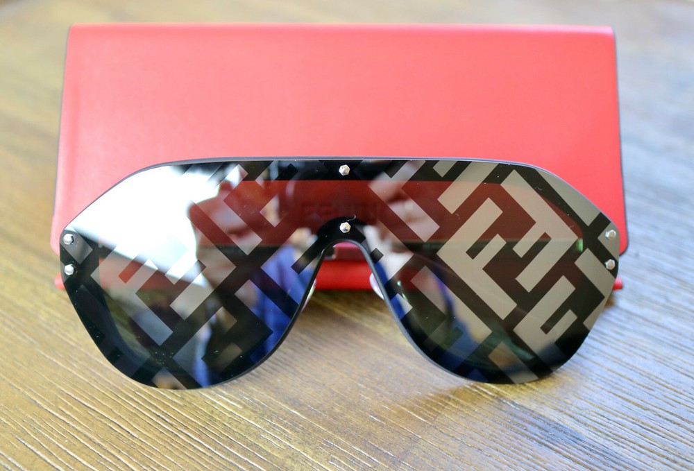 Fendi FFM0039 807XR Grey Lens Silver Frame Oversized Shield Sunglasses