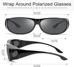 Polarized Sunglasses Medium Fit Over Glasses Rectangular OTG Frame Anti-Glare