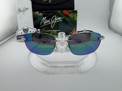 MAUI JIM NANEA MJ 332-17M MATTE SILVER W/ GREEN POLARIZED RIMLESS SUNGLASSES NEW