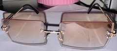 Rimless Lightweight Square Sunglasses Gold Metal Frame Gradient Brown Lens