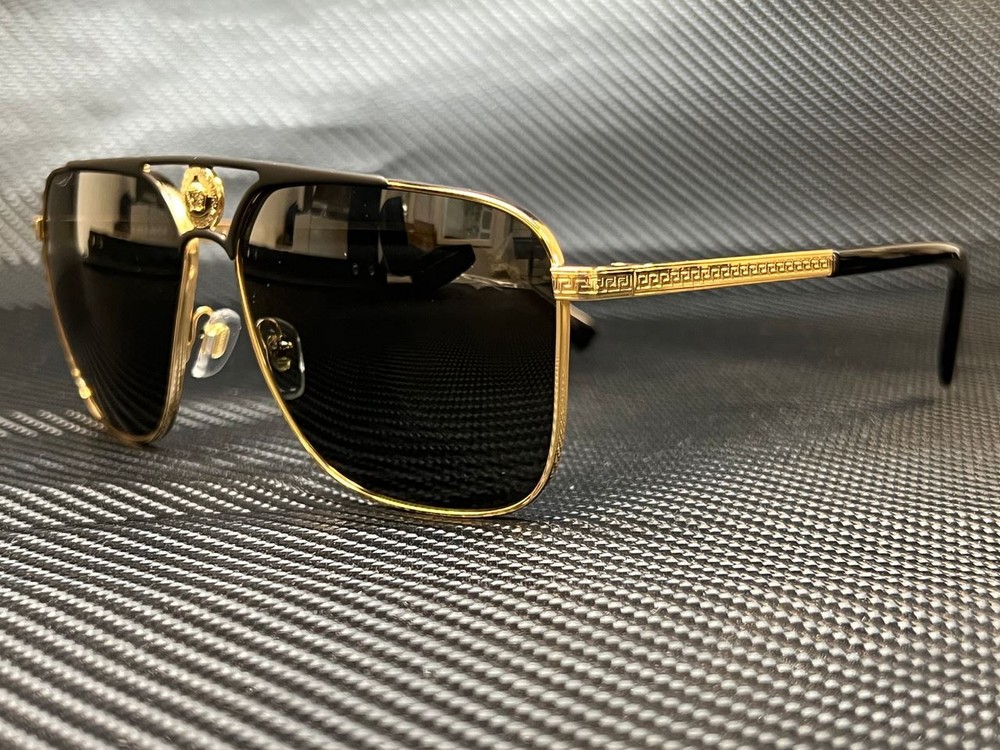 VERSACE VE2238 143687 Gold/Matte Black Rectangle 61 mm Men’s Sunglasses