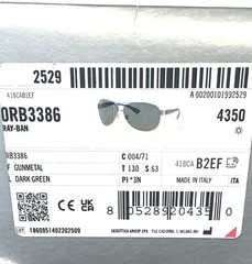 Ray-Ban Sunglasses RB 3386 004 71 Shiny Gunmetal on Black Green 63mm with Case