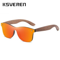 New Wood Rimless Square Polarized Sunglasses Men Fashion Wooden Temple Glasses