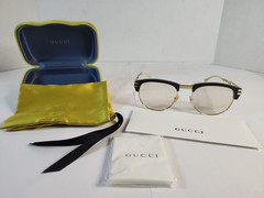 Gucci Foldable Horn Rimmed Sunglasses ‘Gold Black’ Gold Lens Mens Italy NEW