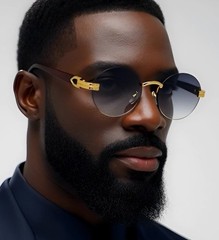 Slim Oval Round Rimless Wood Luxury Sunglasses HIP HOP Buffs Shades Rapper New