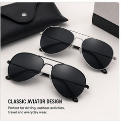 2 Pack Men’s Aviator Sunglasses Black & Silver UV400 Metal Frame Classic