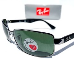 NEW* Ray Ban Gunmetal & Black w POLARIZED GREEN G15 Lens Sunglass RB 3478 004