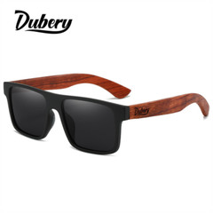 DUBERY Wood Polarized Square Sunglasses Men Women Wooden Temple Classic Glasses