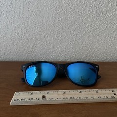 Ray-Ban RB2132 55-18 New Wayfarer Mirrored Square Sunglasses Black Blue 145 3N
