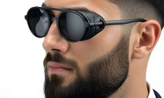 Men’s Women Sunglasses Vintage Steampunk Side Shields Leather Round Retro Shades