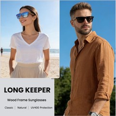 Wood Sunglasses for Men Square Sunglasses with Wooden Arms Mirrored Dark Shad…
