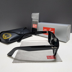 Ray-Ban RB2140 904 Wayfarer Sunglasses Black Frame Glass Gray Lens 50-22 mm