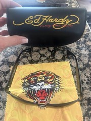Ed Hardy EHS ZEKE Oversized Sunglasses Black Brown Gradient Lenses 62-13