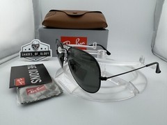 RAY-BAN AVIATOR LARGE METAL RB3025 002/58 BLACK G-15 GREEN POLARIZED SUNGLASSES