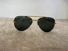 Ray-Ban RB3791 Gold Rimless Frame Solid Green Lens Pilot Sunglasses
