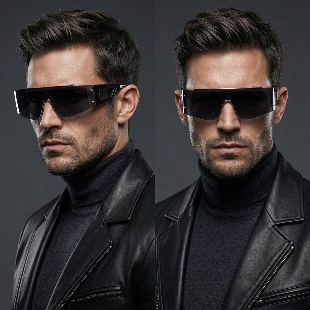 Men Sunglasses Mask Style Best Luxury Runway Looks Wide Edgeless Designer Square