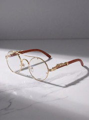 Vintage Round Steampunk Sunglasses Men Women Wood Grain Luxury Brand Fashion UV