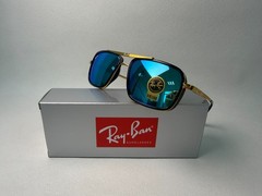 Ray-Ban RB4413 Navigator Sunglasses, Black & Gold Frame, Blue Mirror Lens