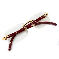 Clear Lens Mens Designer Gold Frame Wood Grain Rectangular Luxury Square Glasses