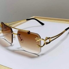 Men’s Women’s Luxury Rimless Rectangle Gradient Brown Tint Lens Sunglasses