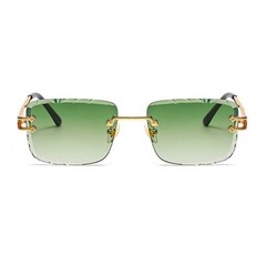 Men’s Rimless Gold Frame Green Gradient Tint Gem Cut Lens Hip Hop Sunglasses​