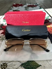🇺🇸🔥USA Shipped Big C Diamond Cut Brown Lens Frameless & Gold Frame 🔥🇺🇸