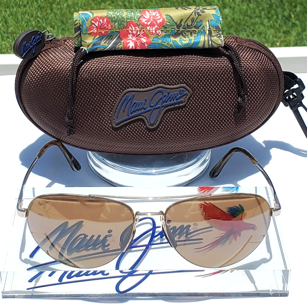 Maui Jim “PILOT” 210-16 RARE Gloss Gold STAINLESS STEEL Wrap Frame/Bronze Lenses