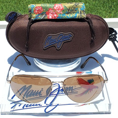 Maui Jim “PILOT” 210-16 RARE Gloss Gold STAINLESS STEEL Wrap Frame/Bronze Lenses