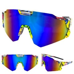 Oversized RETRO SPORTY WRAP Shield Cycling SUN GLASSES Large Huge Graffiti Frame