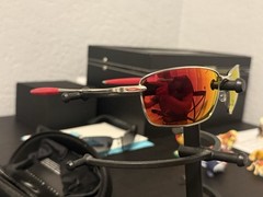 Oakley Whisker Sunglasses Silver Frame Ruby Lens Red Temple