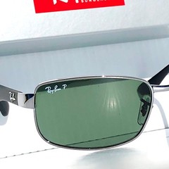 NEW* Ray Ban Gunmetal & Black w POLARIZED GREEN G15 Lens Sunglass RB 3478 004