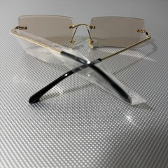 Men’s Rimless Rectangle Sunglasses Gold Metal Frame Clear Tinted B1