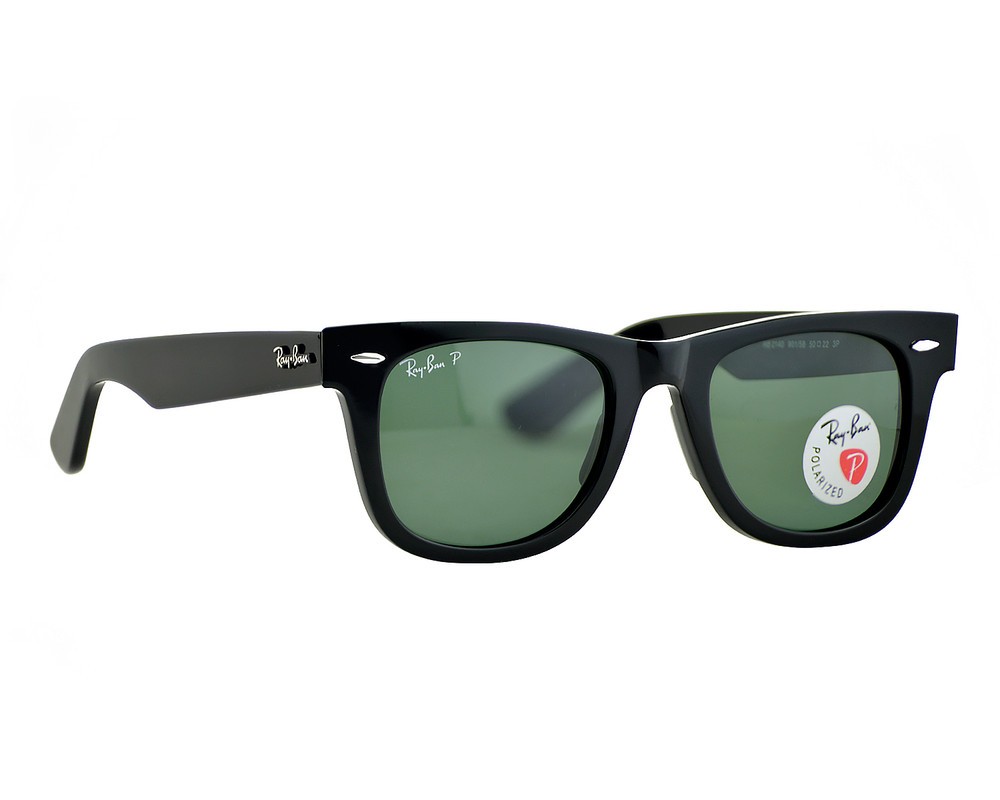 Ray-Ban RB2140 Original Wayfarer Black Frame Polarized Green Lenses 50mm Unisex