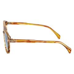 EPOCH – Classic Flat Top Plastic Aviator Havana Sunglasses Blue Tint Lens