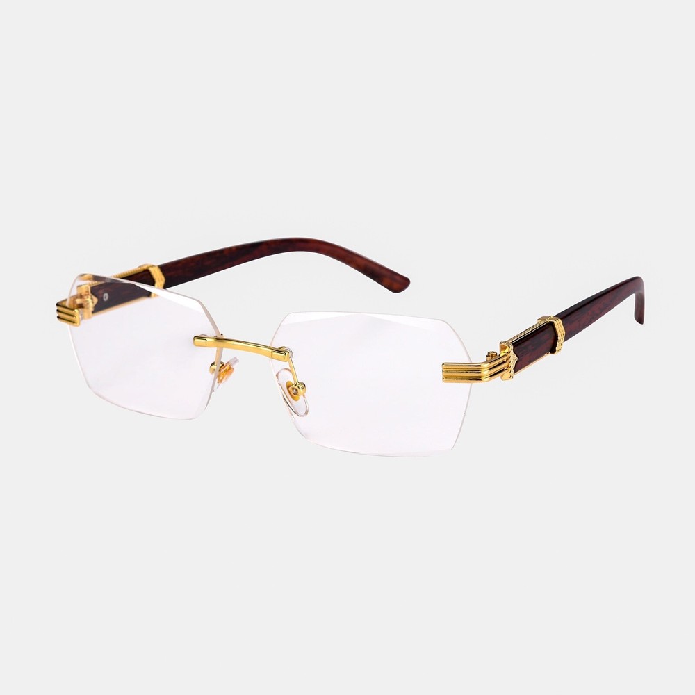 Men’s Clear Lens Wood Grain Gold Frame Elegant Stylish Retro Vintage Glasses