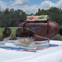 Maui Jim “PILOT” 210-16 RARE Gloss Gold STAINLESS STEEL Wrap Frame/Bronze Lenses