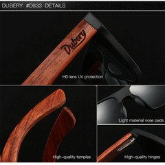 DUBERY Men Women Wood Polarized Square Sunglasses Wooden Temple Outdoor Glasses