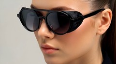 Men’s Women Sunglasses Vintage Steampunk Side Shields Leather Round Retro Shades